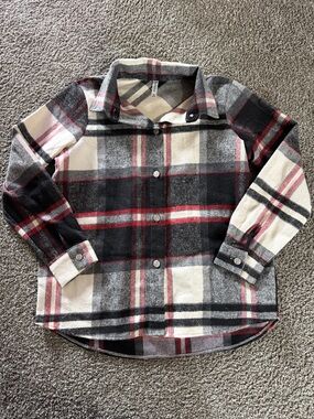 Zenana Outfitters Plaid Flannel Shacket Black, White & Red size Medium
